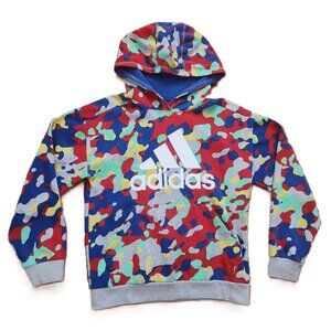 Adidas Camo Allover Print Pullover Hoodie Gray Size L 13-14 Years